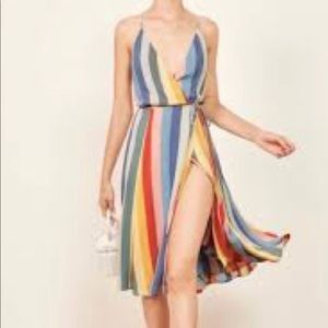 Reformation rainbow wrap dress